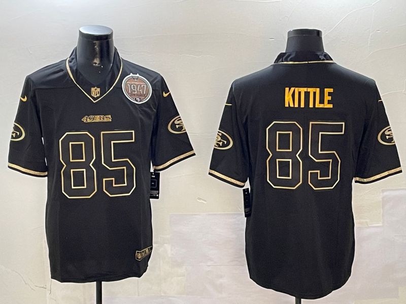 Men San Francisco 49ers #85 Kittle Black Gold Throwback 2024 Nike Limited NFL Jersey style 2
